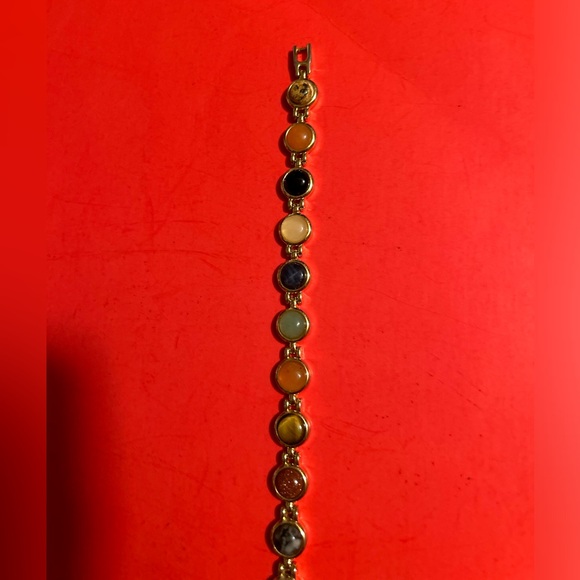 Ladies Gold Tone Multi Colored Gemstone Bracelet 7.5 Inches Unbranded - Picture 12 of 16